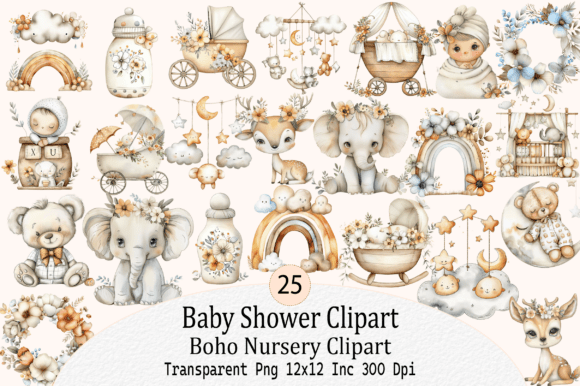 Baby Shower Clipart, Boho Nursery Clipart: A Creative Resource for Every Project