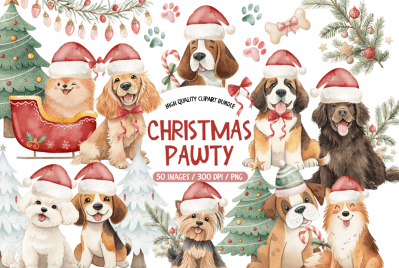 Christmas Pawty Dog Clipart Set
