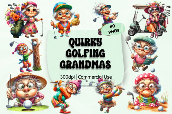 Funny Quirky Golfing Grandma Clipart
