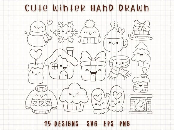 Kawaii Winter SVG Cozy Season Line Art: A Delightful Addition to Your Creative Projects