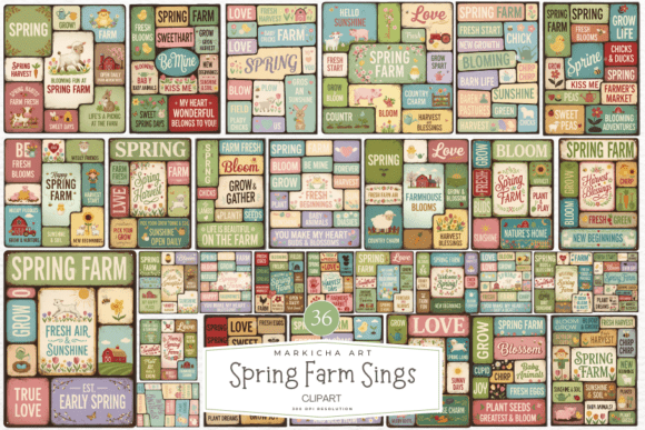 Spring Farm Sings Clipart: Elevate Your Creative Projects with High-Quality PNGs