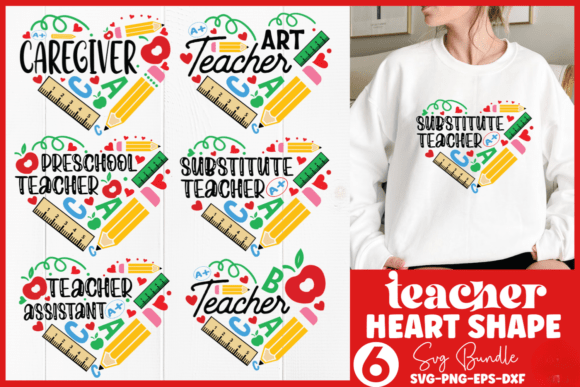 Teacher Heart Shape SVG Bundle