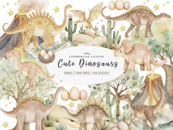 Watercolor Prehistoric Cute Dinosaur Png: A Versatile Art Resource