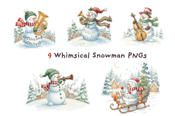 Whimsical Snowman Christmas Clipart PNG