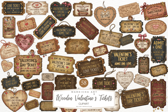 Wooden Valentines Ticket Clipart